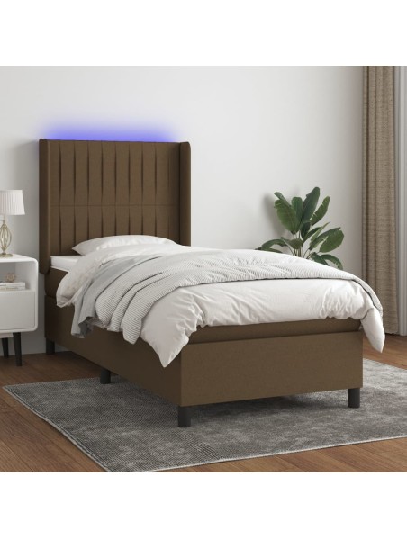 Boxspringbett mit Matratze & LED Dunkelbraun 80x200 cm Stoff