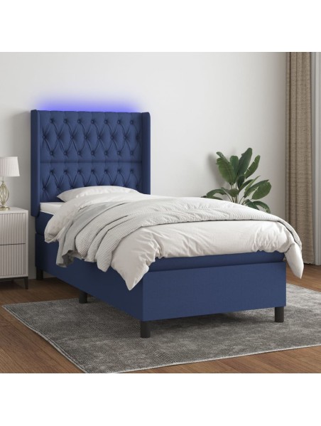 Boxspringbett mit Matratze & LED Blau 90x190 cm Stoff