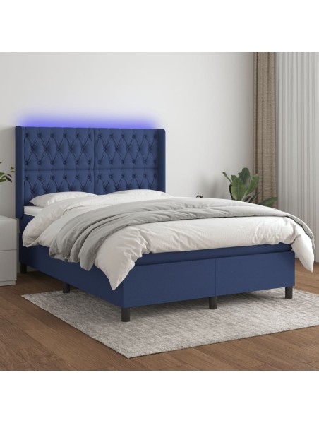 Boxspringbett mit Matratze & LED Blau 140x200 cm Stoff