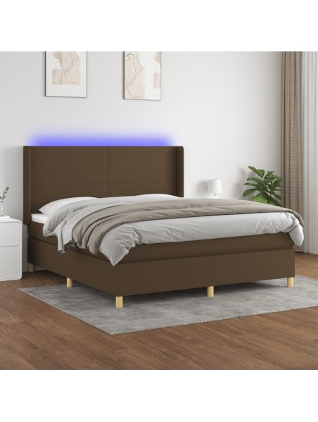 Boxspringbett mit Matratze & LED Dunkelbraun 180x200 cm Stoff