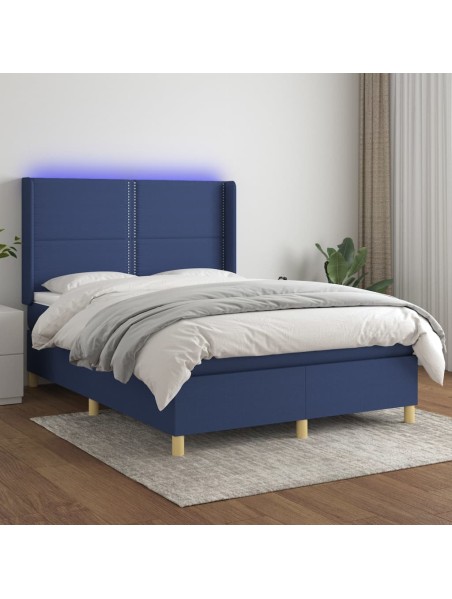 Boxspringbett mit Matratze & LED Blau 140x190 cm Stoff