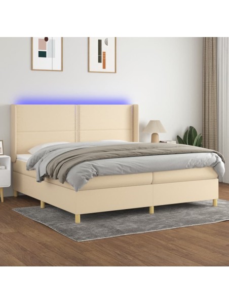 Boxspringbett mit Matratze & LED Creme 200x200 cm Stoff