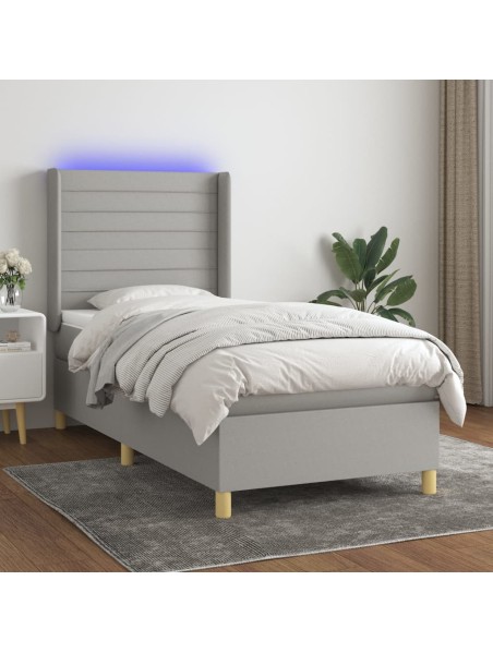 Boxspringbett mit Matratze & LED Hellgrau 80x200 cm Stoff