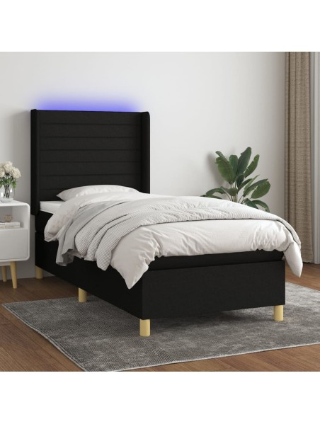 Boxspringbett mit Matratze & LED Schwarz 100x200 cm Stoff