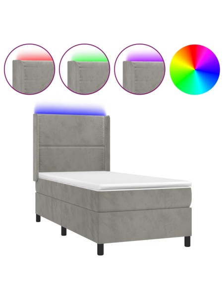 Boxspringbett mit Matratze & LED Hellgrau 90x200 cm Samt