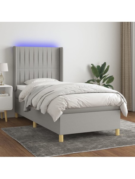 Boxspringbett mit Matratze & LED Hellgrau 80x200 cm Stoff