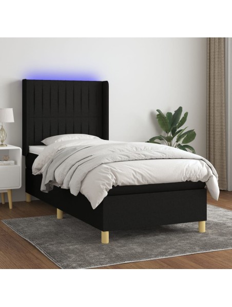 Boxspringbett mit Matratze & LED Schwarz 100x200 cm Stoff