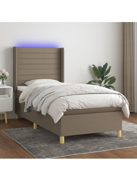 Boxspringbett mit Matratze & LED Taupe 100x200 cm Stoff