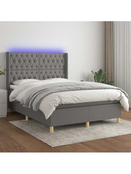 Boxspringbett mit Matratze & LED Dunkelgrau 140x190 cm Stoff