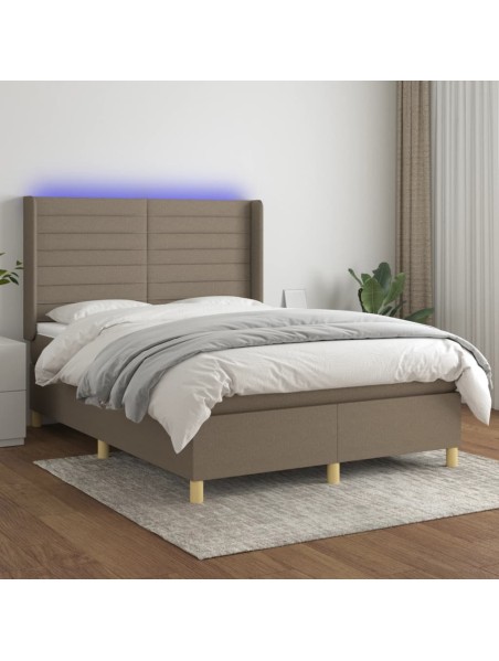 Boxspringbett mit Matratze & LED Taupe 140x200 cm Stoff