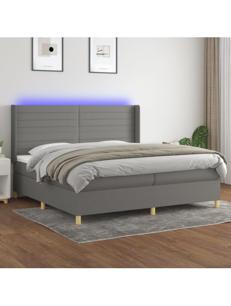 Boxspringbett mit Matratze & LED Dunkelgrau 200x200 cm Stoff