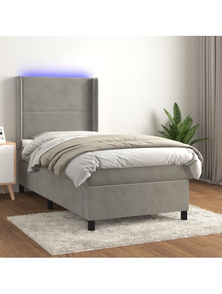 Boxspringbett mit Matratze & LED Hellgrau 80x200 cm Samt