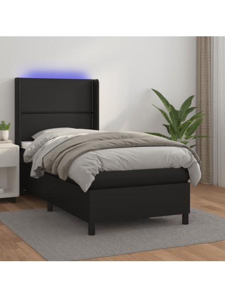 Boxspringbett mit Matratze & LED Schwarz 80x200 cm Kunstleder