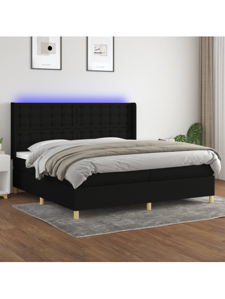 Boxspringbett mit Matratze & LED Schwarz 200x200 cm Stoff