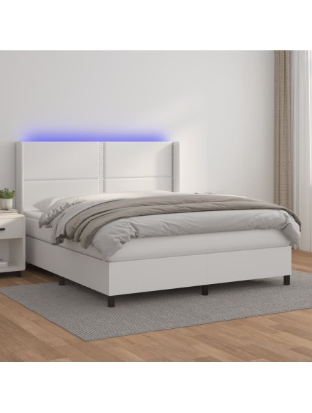 Boxspringbett mit Matratze & LED Weiß 160x200 cm Kunstleder