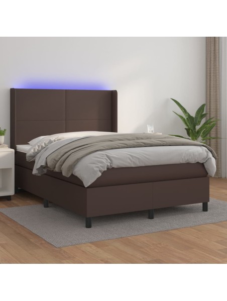 Boxspringbett mit Matratze & LED Braun 140x200 cm Kunstleder