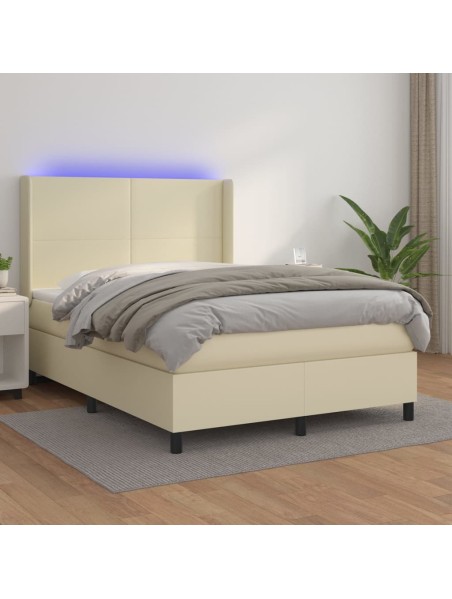 Boxspringbett mit Matratze & LED Creme 140x190 cm Kunstleder