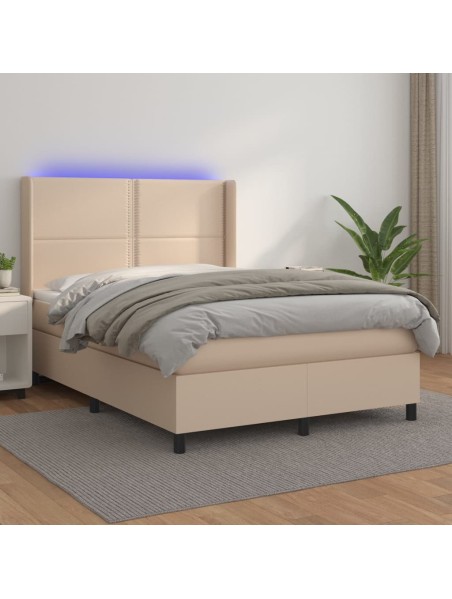 Boxspringbett mit Matratze & LED Cappuccino-Braun 140x200cm