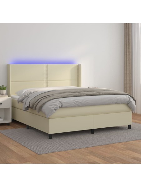 Boxspringbett mit Matratze & LED Creme 180x200 cm Kunstleder