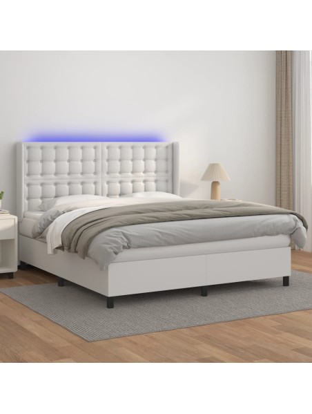 Boxspringbett mit Matratze & LED Weiß 180x200 cm Kunstleder