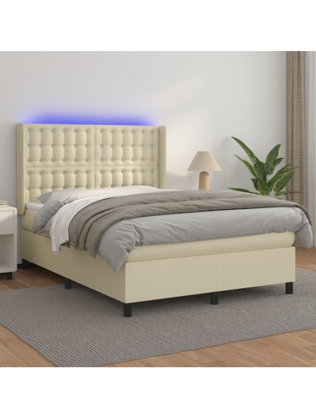 Boxspringbett mit Matratze & LED Creme 140x200 cm Kunstleder