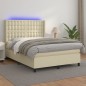 Boxspringbett mit Matratze & LED Creme 140x200 cm Kunstleder