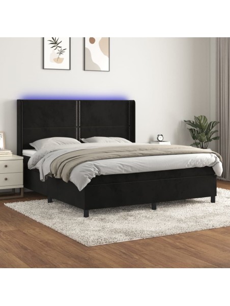 Boxspringbett mit Matratze & LED Schwarz 180x200 cm Samt