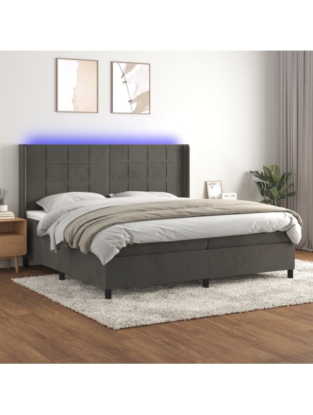 Boxspringbett mit Matratze & LED Dunkelgrau 200x200 cm Samt