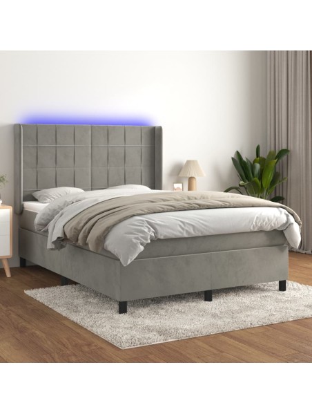 Boxspringbett mit Matratze & LED Hellgrau 140x190 cm Samt