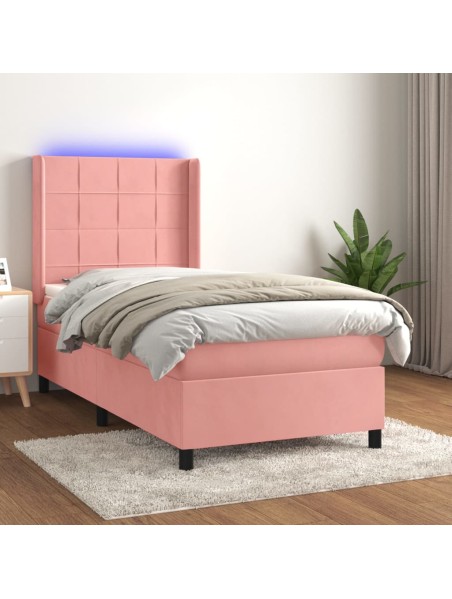 Boxspringbett mit Matratze & LED Rosa 100x200 cm Samt