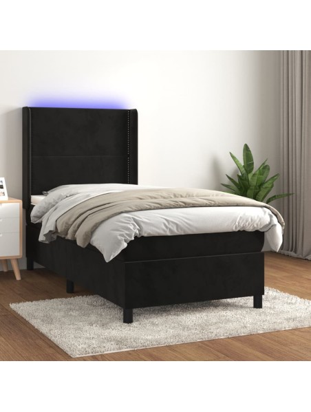 Boxspringbett mit Matratze & LED Schwarz 90x200 cm Samt