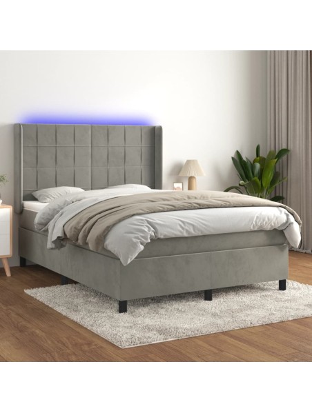 Boxspringbett mit Matratze & LED Hellgrau 140x200 cm Samt