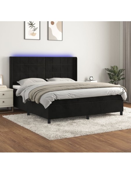 Boxspringbett mit Matratze & LED Schwarz 160x200 cm Samt