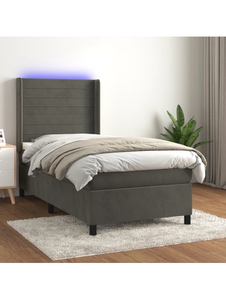 Boxspringbett mit Matratze & LED Dunkelgrau 80x200 cm Samt