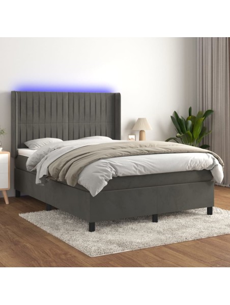 Boxspringbett mit Matratze & LED Dunkelgrau 140x190 cm Samt