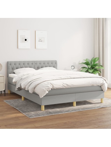 Boxspringbett mit Matratze Hellgrau 140x190 cm Stoff