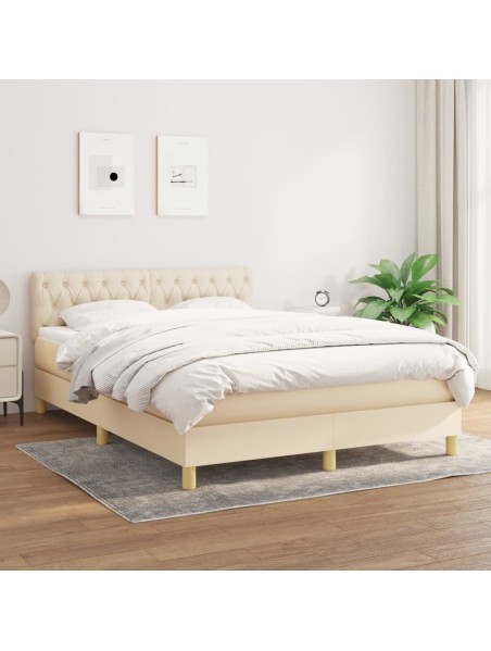 Boxspringbett mit Matratze Creme 140x190 cm Stoff