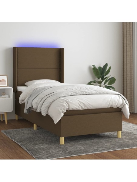 Boxspringbett mit Matratze & LED Dunkelbraun 90x190 cm Stoff