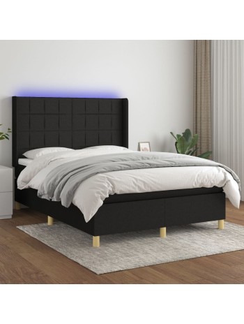 Boxspringbett mit Matratze & LED Schwarz 140x200 cm Stoff