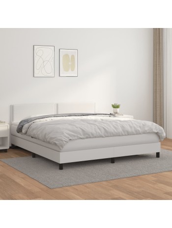 Boxspringbett mit Matratze Weiß 180x200 cm Kunstleder