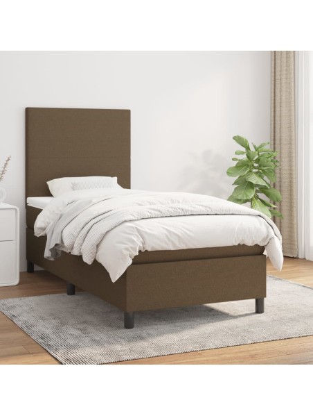 Boxspringbett mit Matratze Dunkelbraun 90x200 cm Stoff