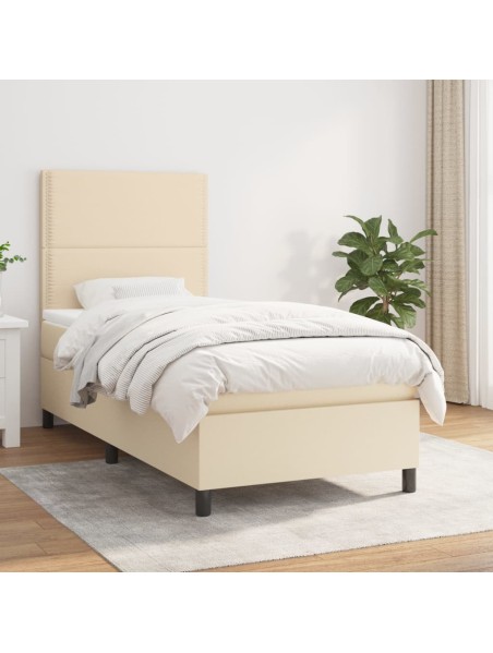 Boxspringbett mit Matratze Creme 90x200 cm Stoff