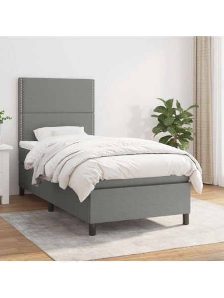 Boxspringbett mit Matratze Dunkelgrau 90x190 cm Stoff