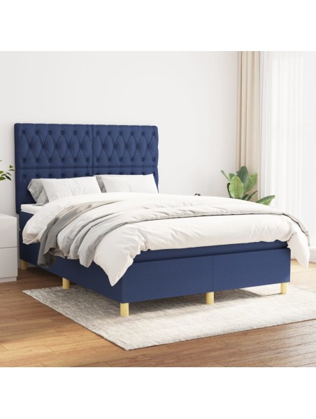 Boxspringbett mit Matratze Blau 140x190 cm Stoff