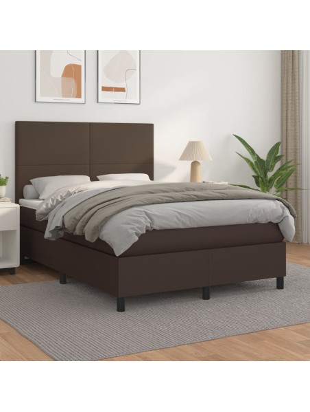 Boxspringbett mit Matratze Braun 140x190 cm Kunstleder