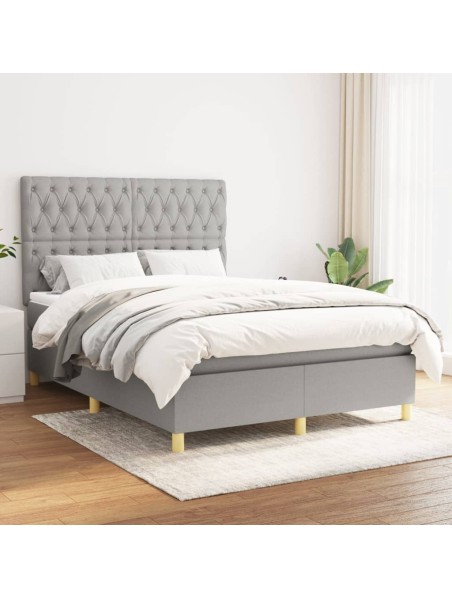 Boxspringbett mit Matratze Hellgrau 140x200 cm Stoff