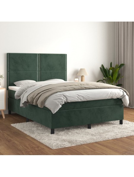 Boxspringbett mit Matratze Dunkelgrün 140x200 cm Samt