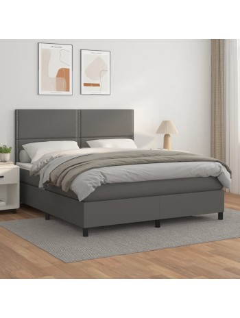 Boxspringbett mit Matratze Grau 160x200 cm Kunstleder