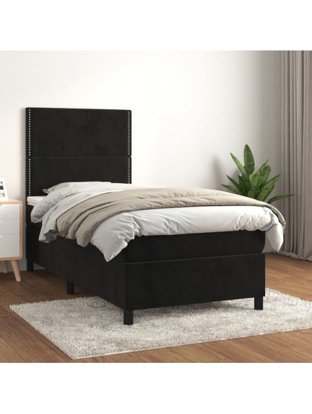 Boxspringbett mit Matratze Schwarz 90x190 cm Samt