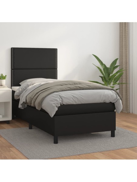 Boxspringbett mit Matratze Schwarz 90x190 cm Kunstleder